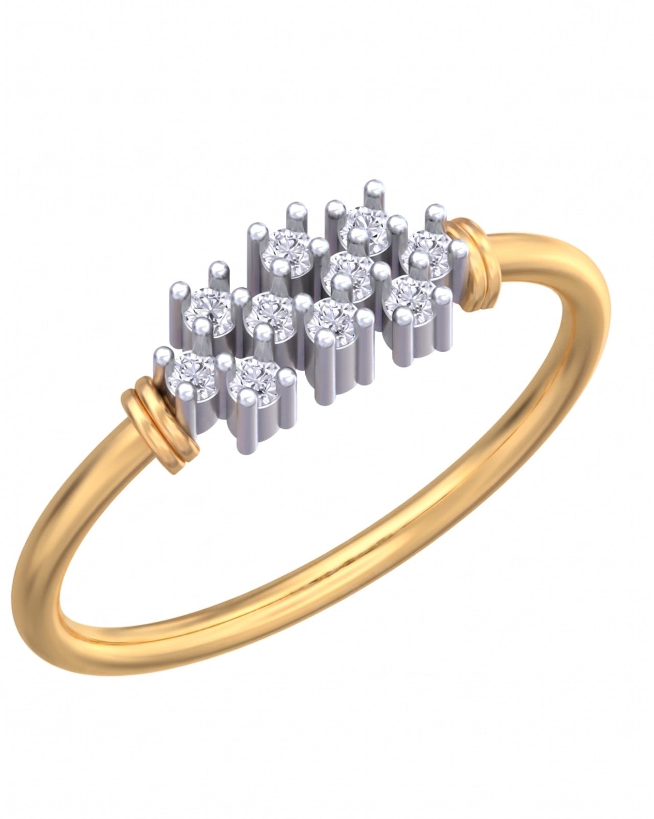 Yellow gold and diamond with cluster setting on a white background.