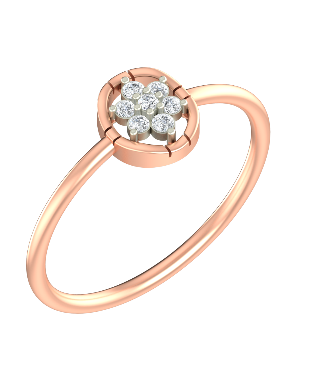 Rose gold ring with diamond on a white background