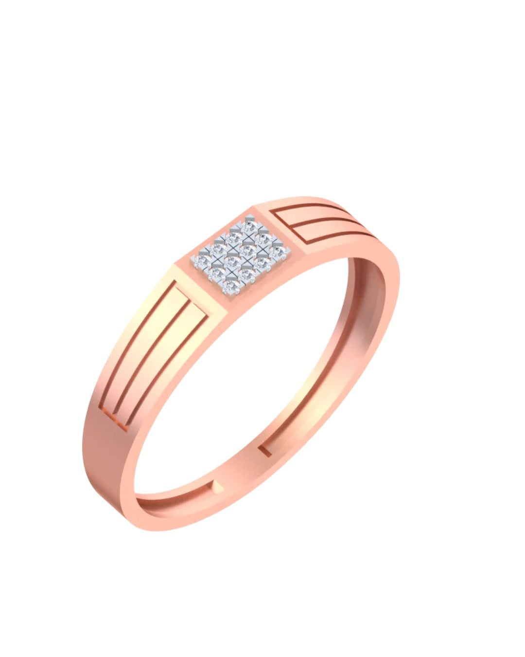 A rose gold ring with a square diamond center, shown on a plain white background.