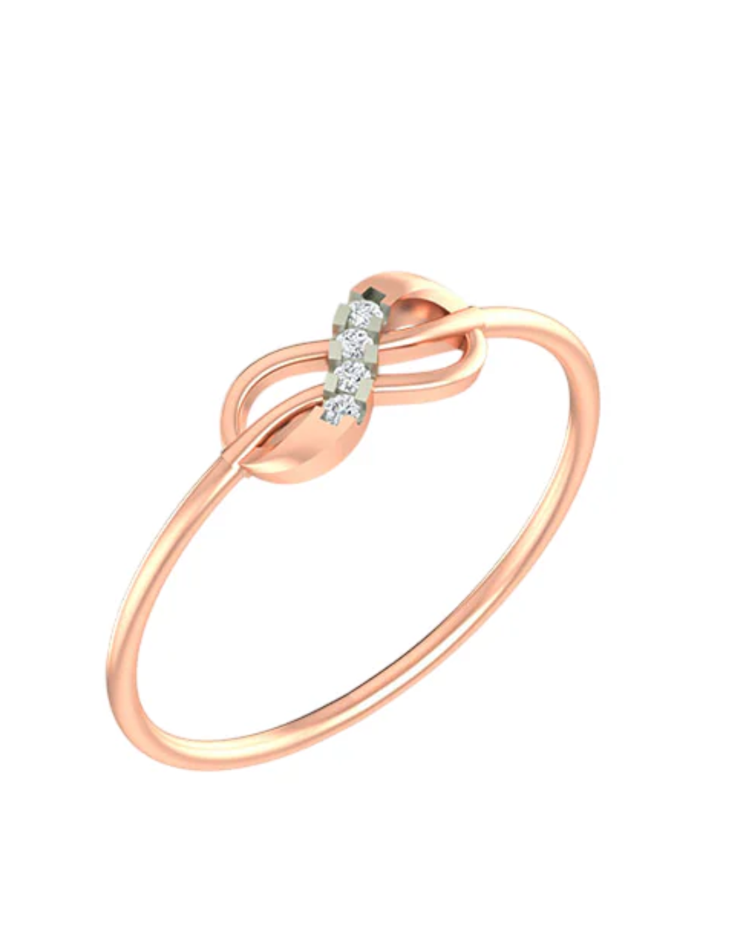 Rose gold ring with small diamonds on a white background