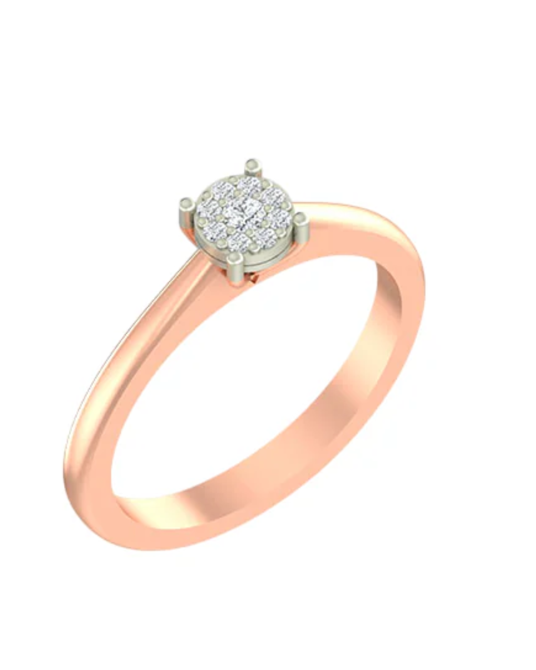 Rose gold ring with a diamond on a white background