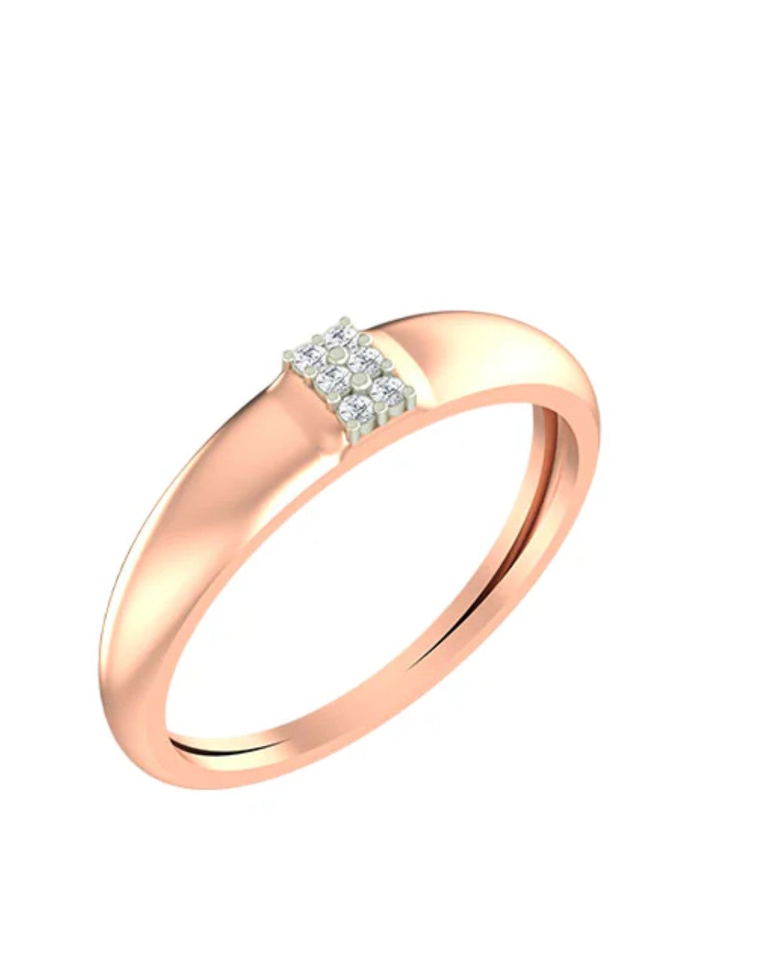 Rose gold ring with a small diamond cluster on a white background