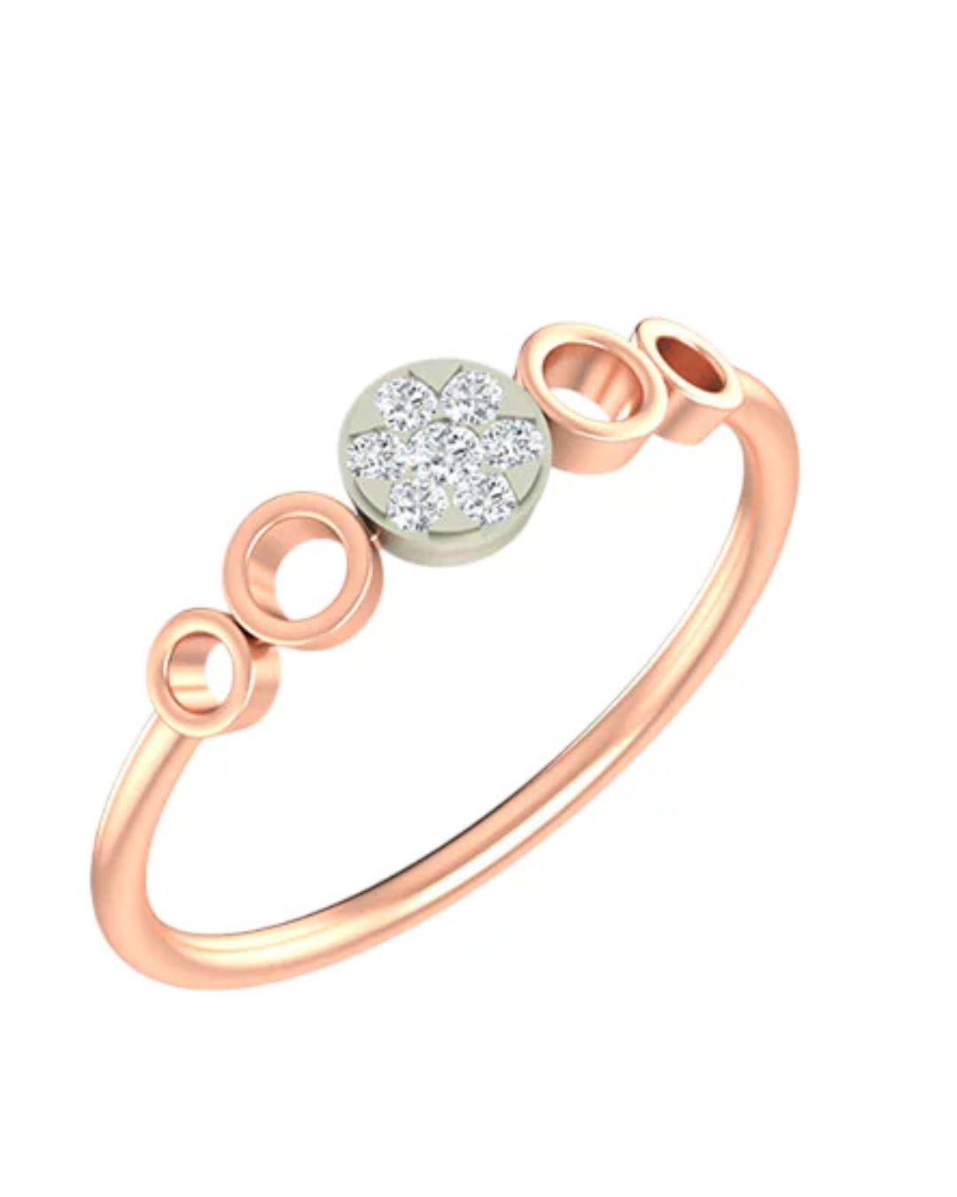 Rose gold ring with a heart-shaped gemstone on a white background