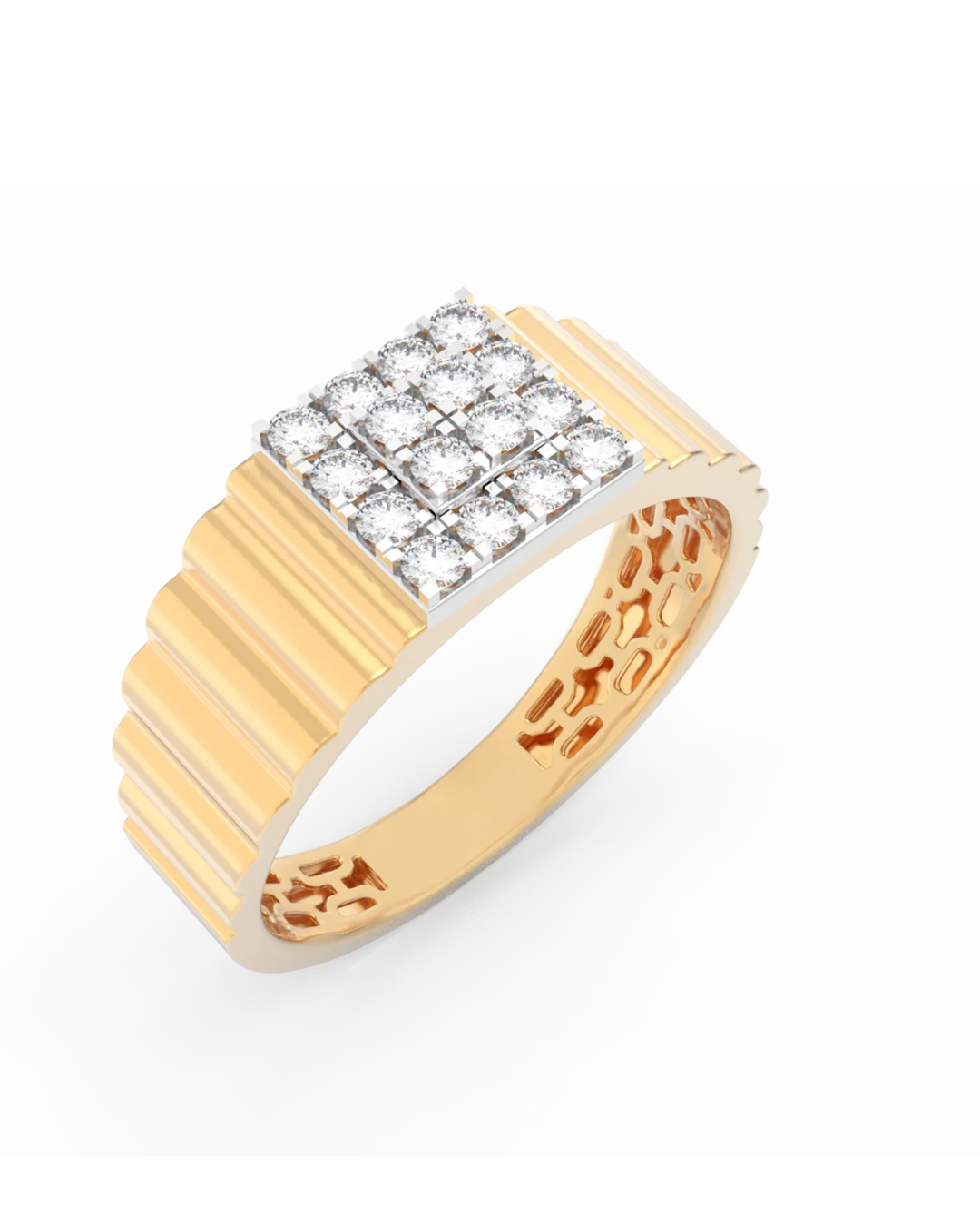 18K Gold & Diamond Square Ring For Men KRC60123