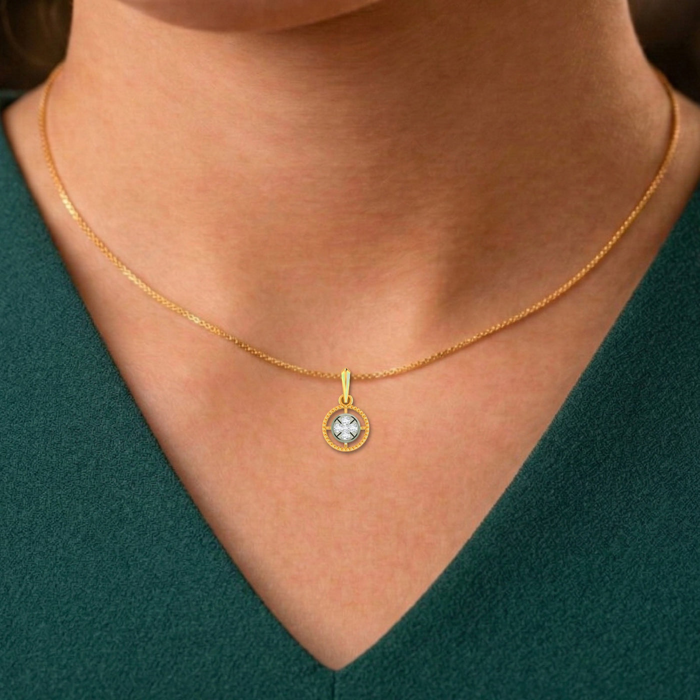 Gold & Diamond Round-Shaped Pendant Set KRC40577