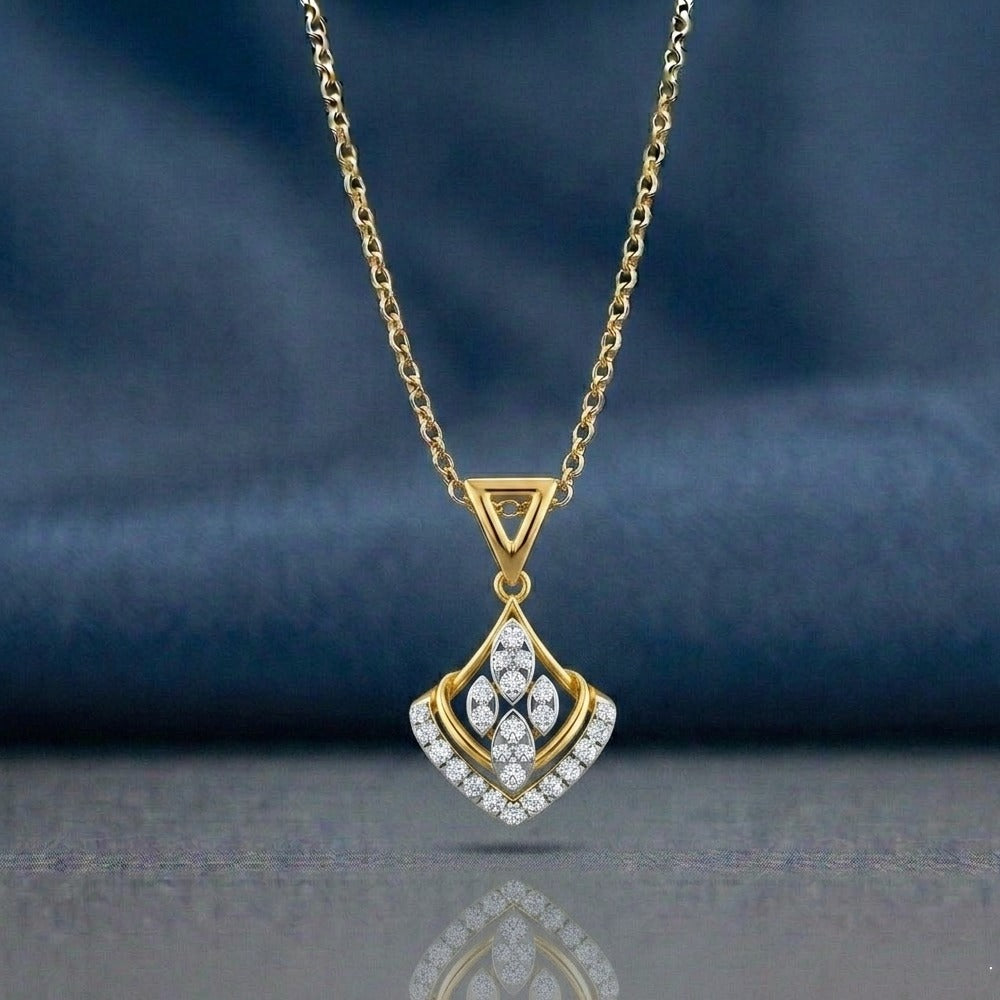 Gold and diamond pendant on a blue background
