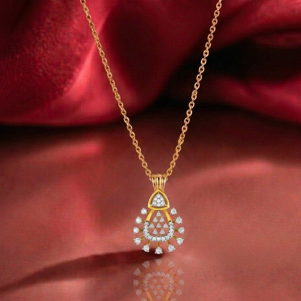Gold & Diamond Partywear Pendant Set on red background