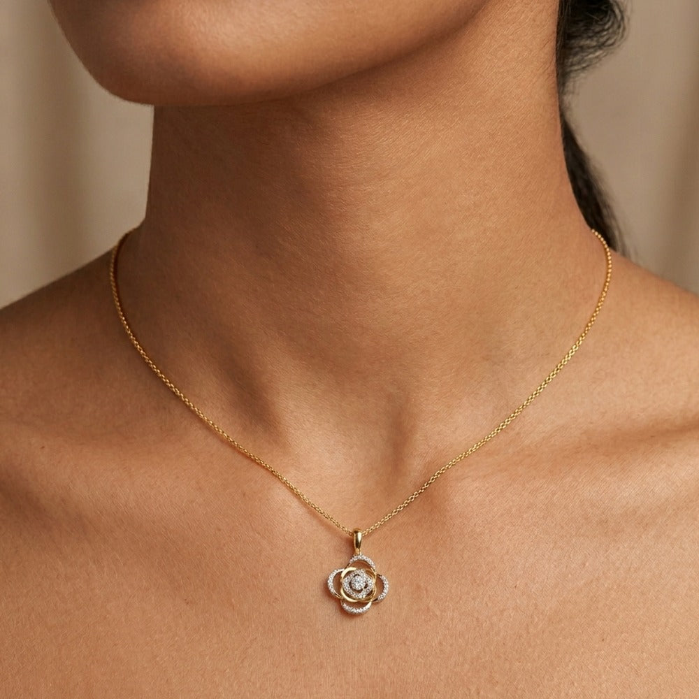 Gold & Diamond Floral Pendant Set KRC40729
