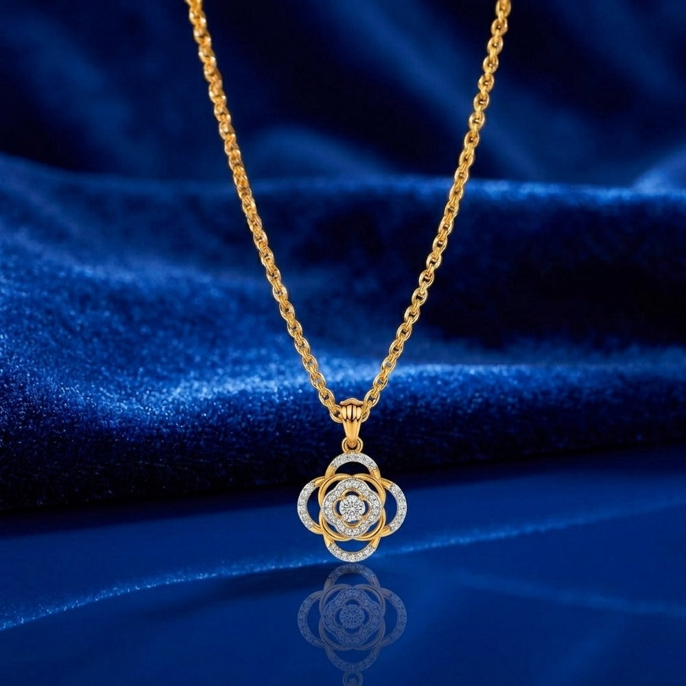 Gold & Diamond Floral Pendant Set KRC40729