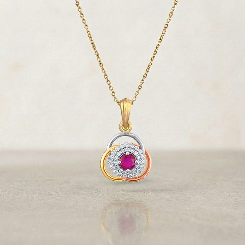 Gold & Diamond Tri-Color Floral Pendant Set KRC40749