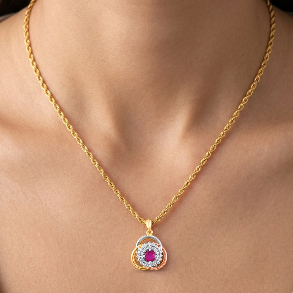 Gold & Diamond Tri-Color Floral Pendant Set KRC40749