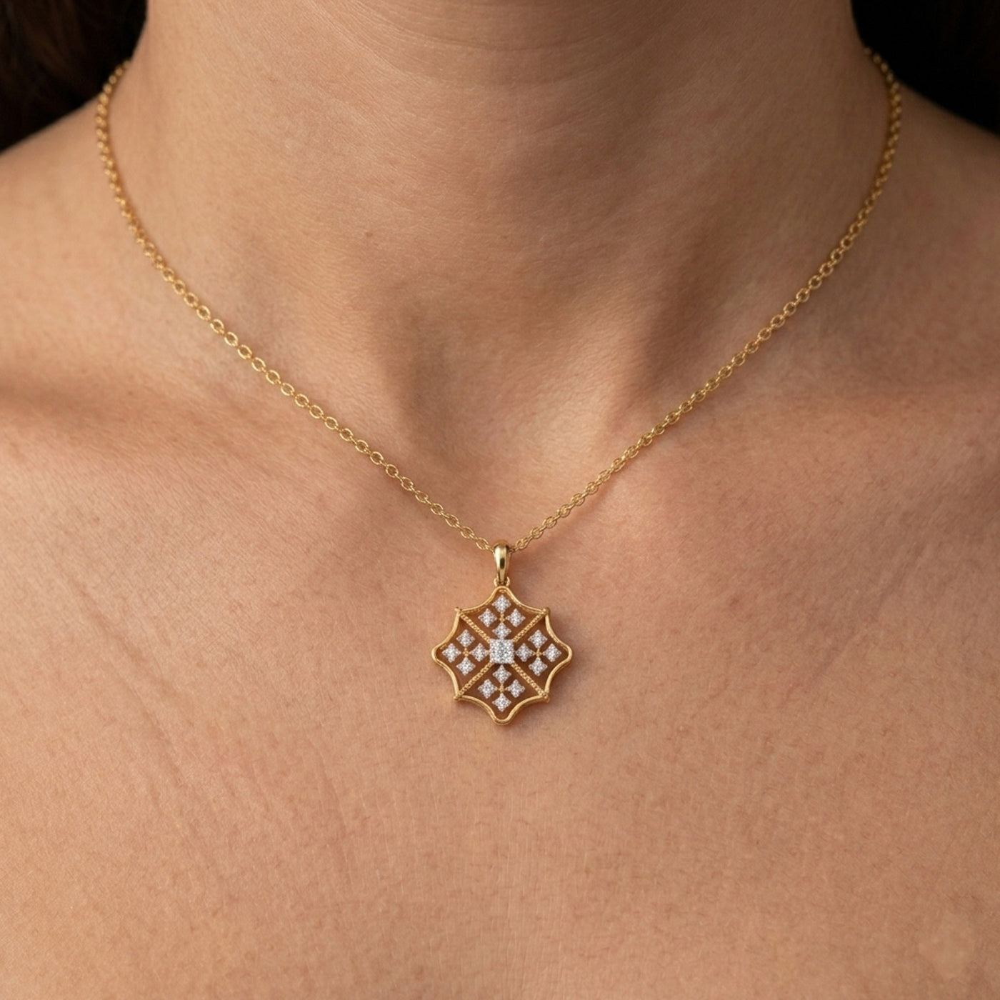 Premium Gold & Diamond Floral Pendant Set KRC40738