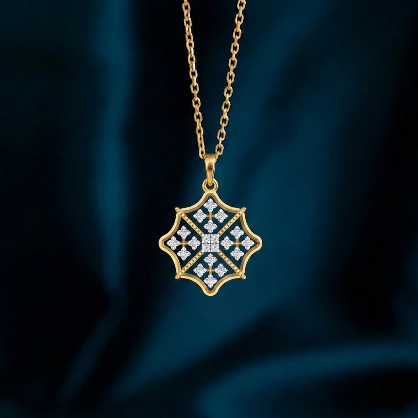 Premium Gold & Diamond Floral Pendant Set KRC40738
