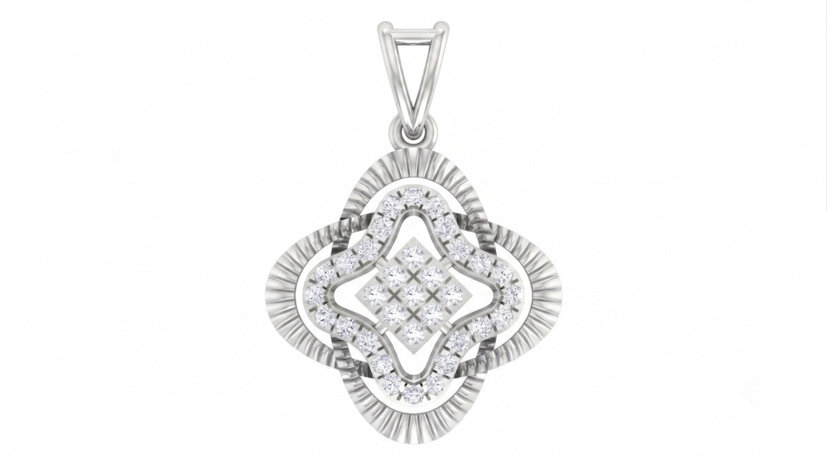White gold and diamond floral pendant on white background