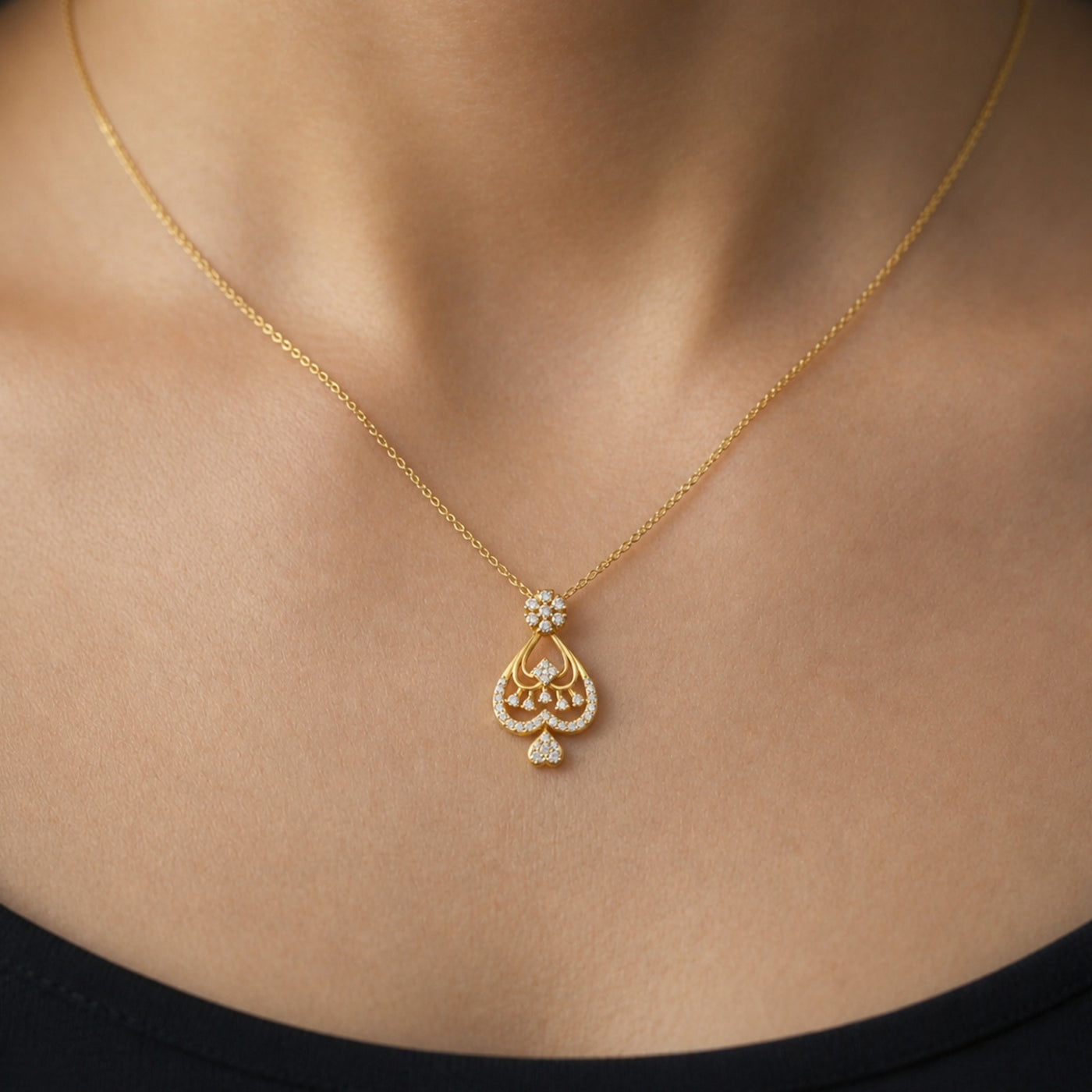 Classic Gold & Diamond Floral Pendant Set KRC40742