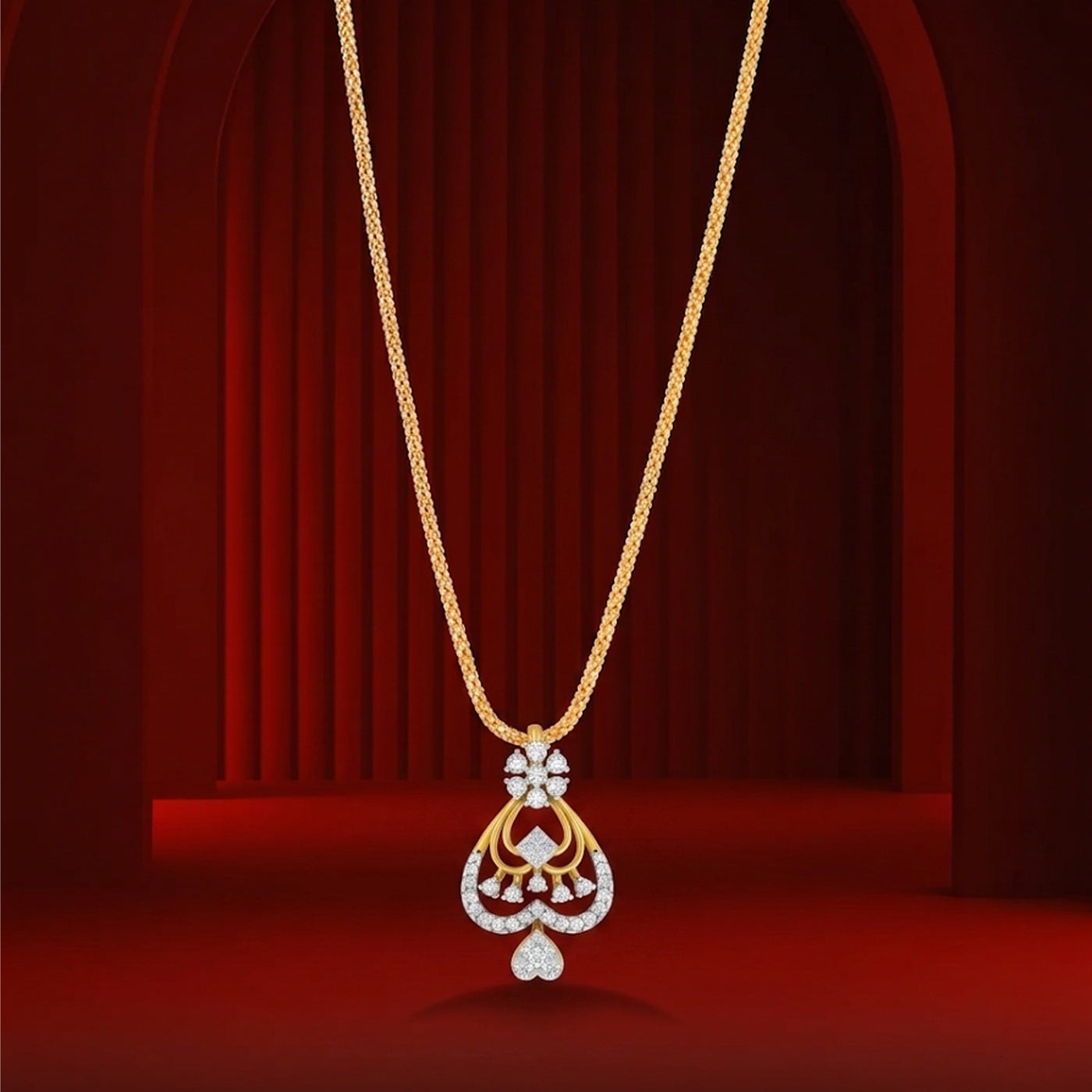 Classic Gold & Diamond Floral Pendant Set KRC40742
