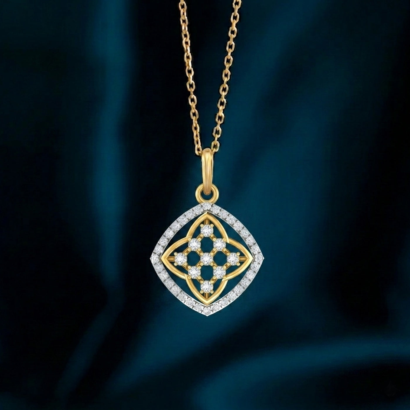 Modern Gold & Diamond Floral Pendant Set KRC40744
