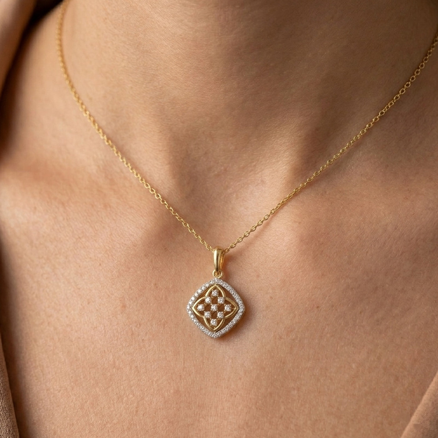 Modern Gold & Diamond Floral Pendant Set KRC40744