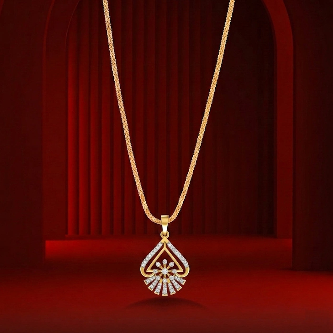 Gold & Diamond Floral Pendant Set KRC40745
