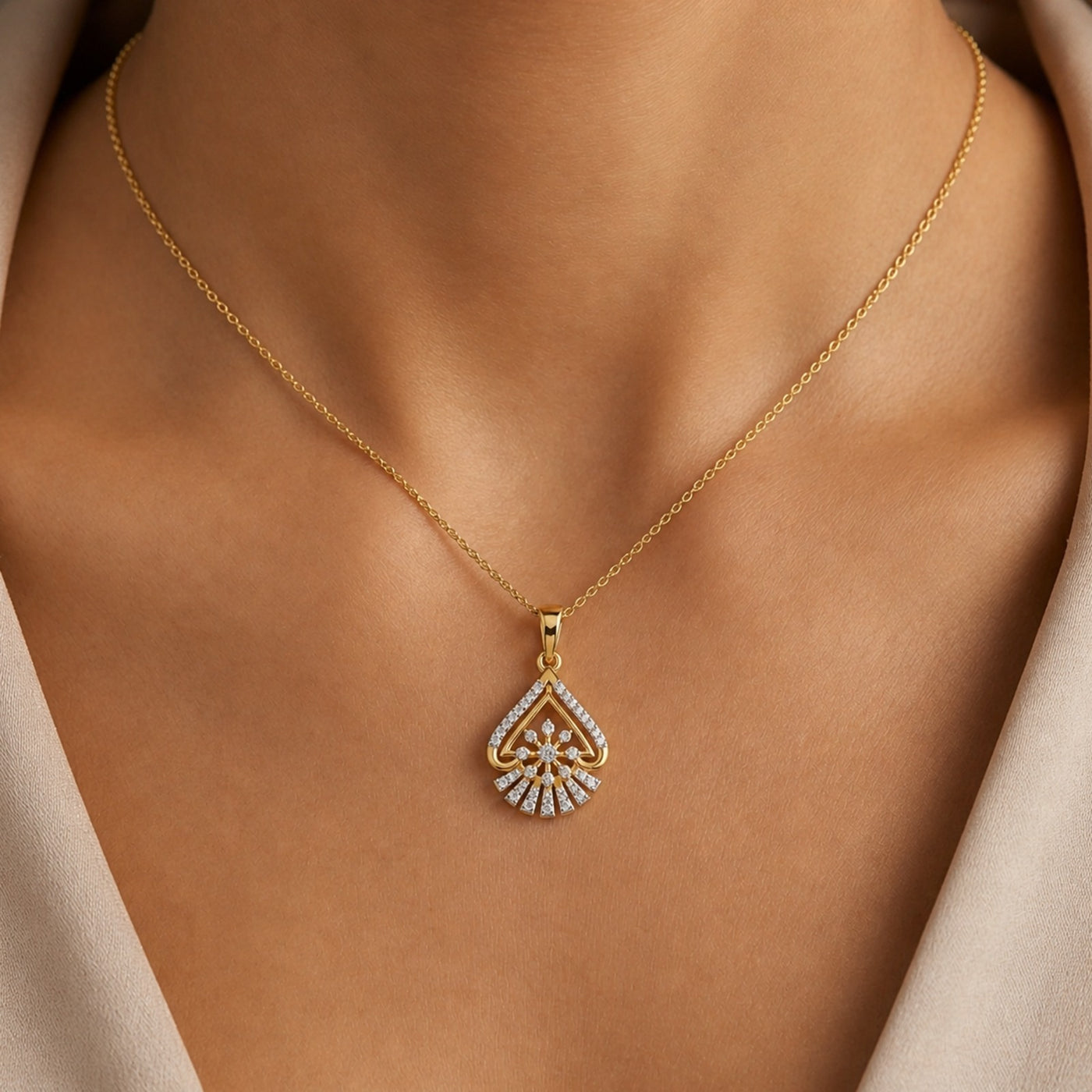 Gold & Diamond Floral Pendant Set KRC40745