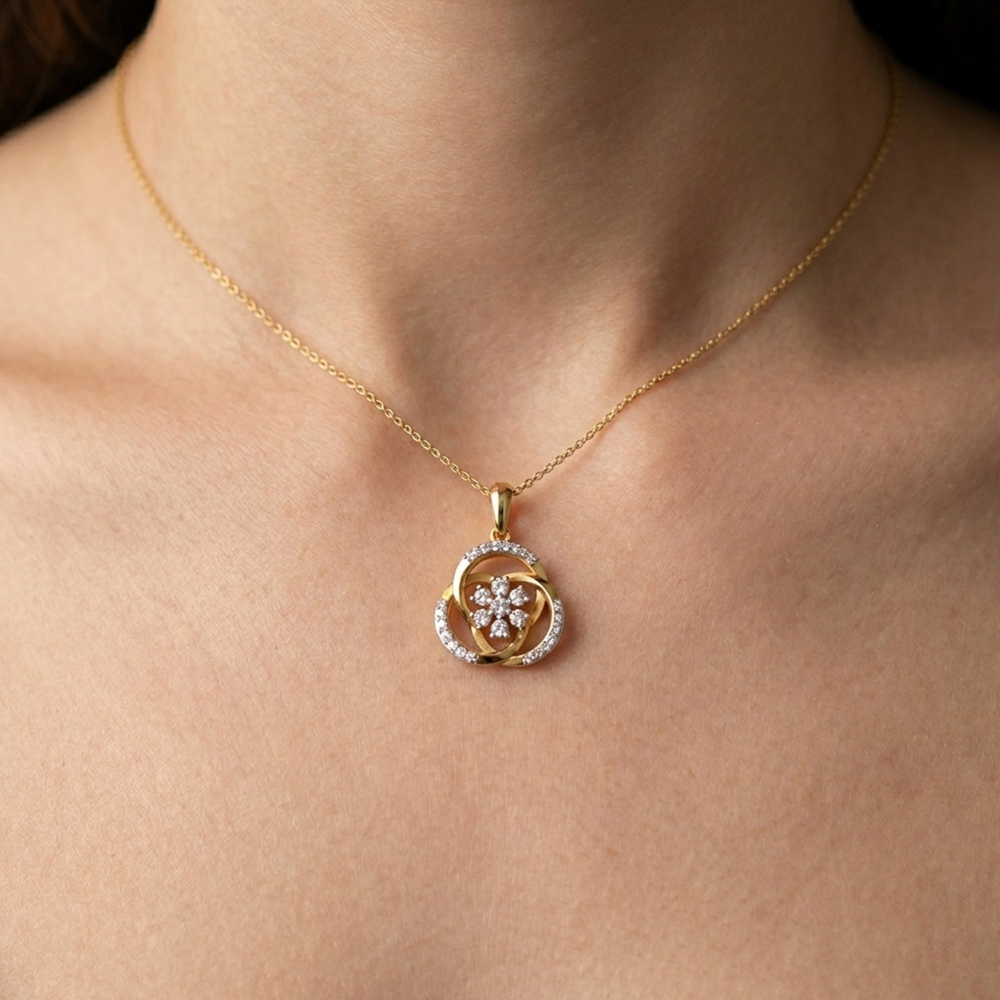 Gold & Diamond Floral Pendant Set KRC40746