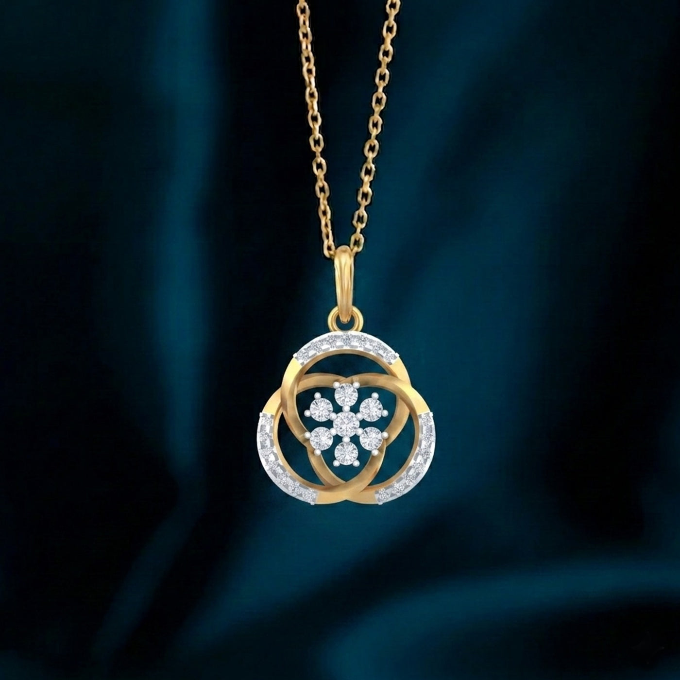 Gold & Diamond Floral Pendant Set KRC40746