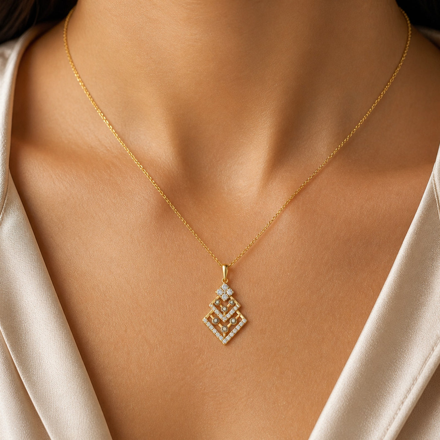 Gold & Diamond Party-wear Pendant Set KRC40748