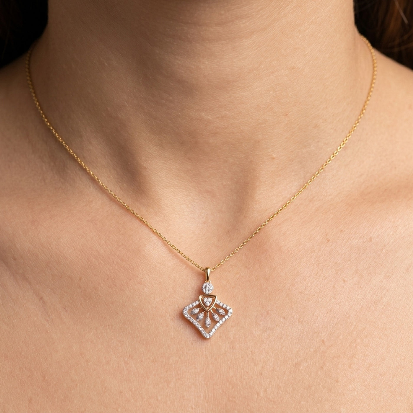 Contemporary Gold & Diamond Floral Pendant Set KRC40753