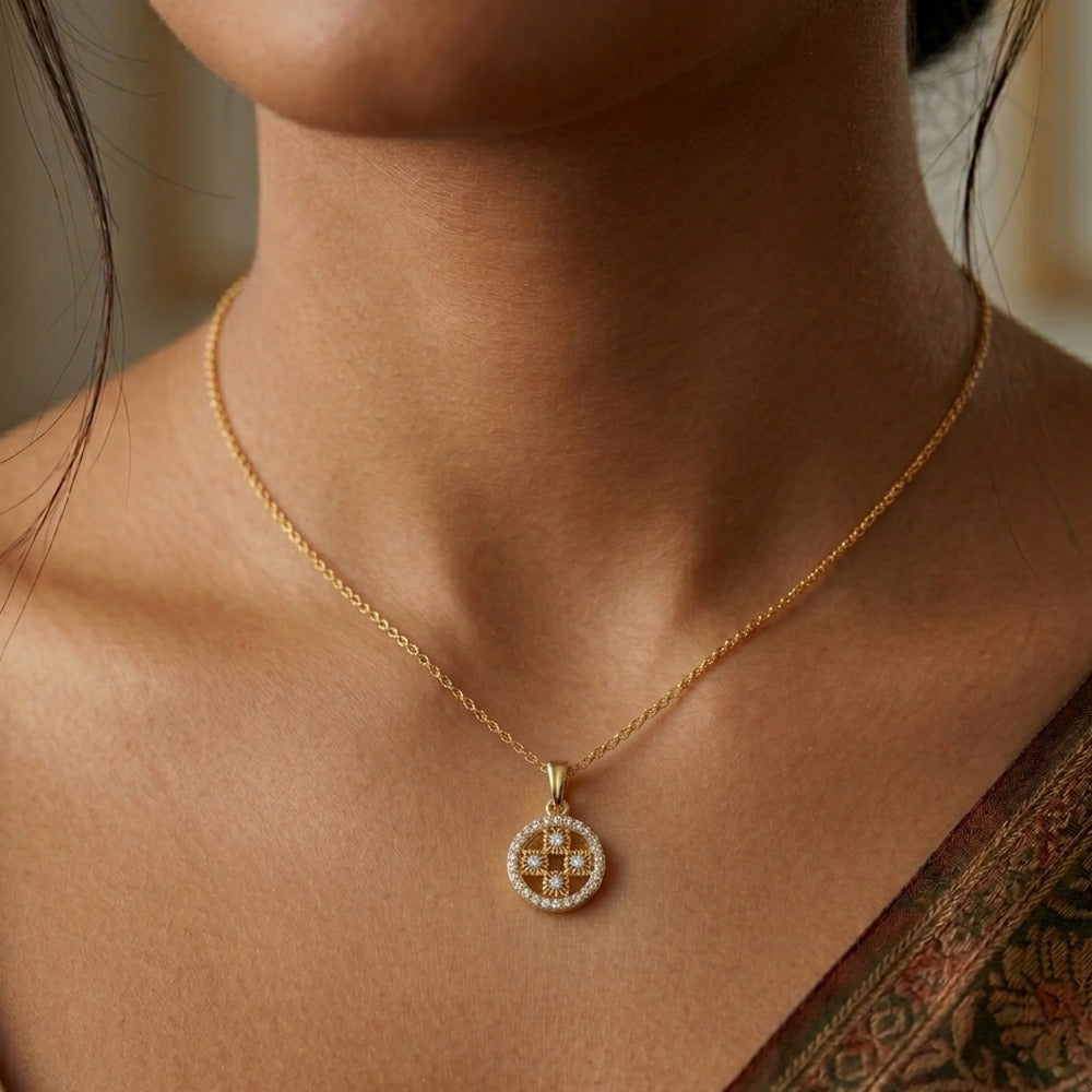 Gold & Diamond Round-Shaped PENDANT SET KRC40716