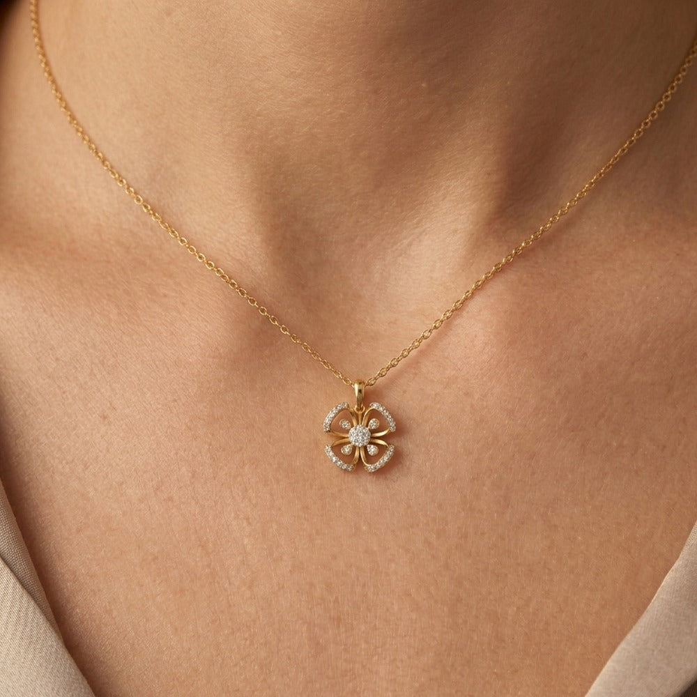 Gold & Diamond Floral Pendant Set KRC40713