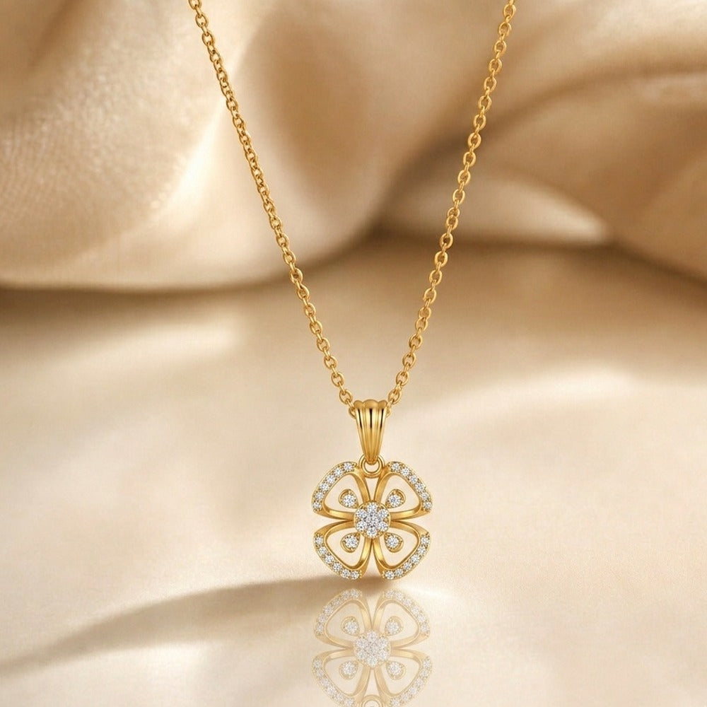 Gold & Diamond Floral Pendant Set KRC40713