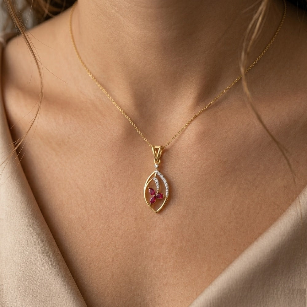 Gold & Diamond Gemstone Pendant Set KRC40710