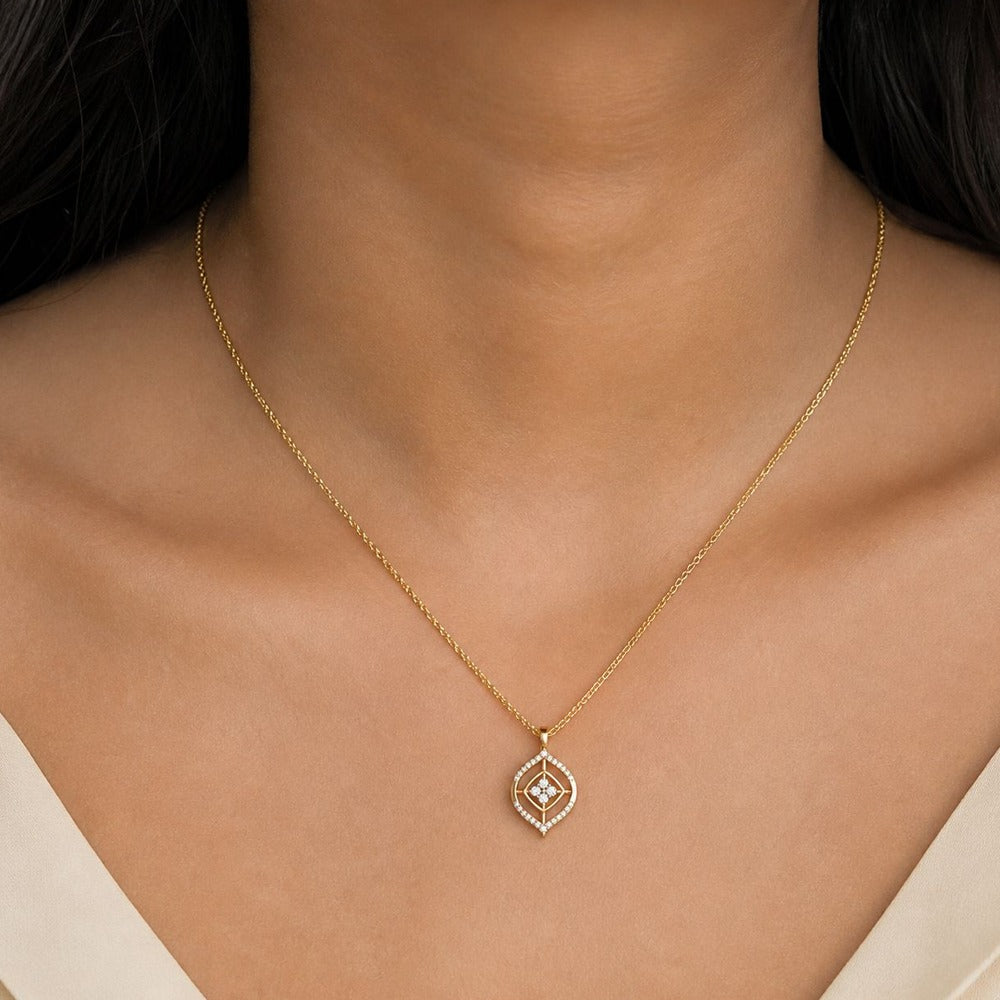 Gold & Diamond Floral Pendant Set KRC40708