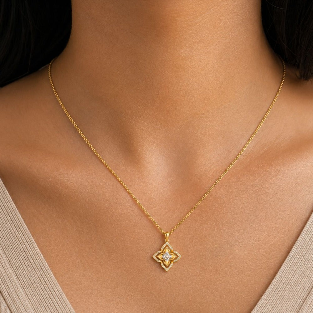 Gold & Diamond Floral Pendant Set KRC40707