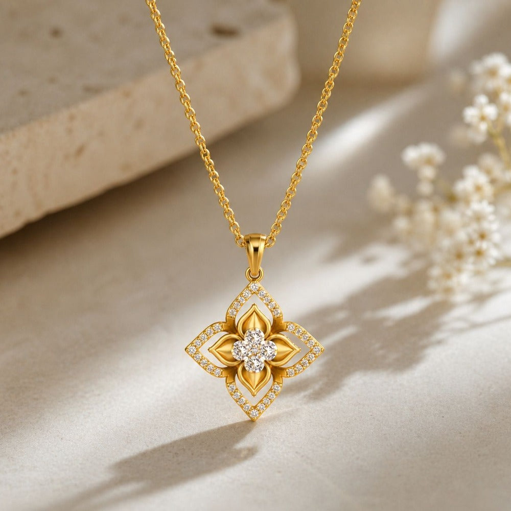 Gold & Diamond Floral Pendant Set KRC40707