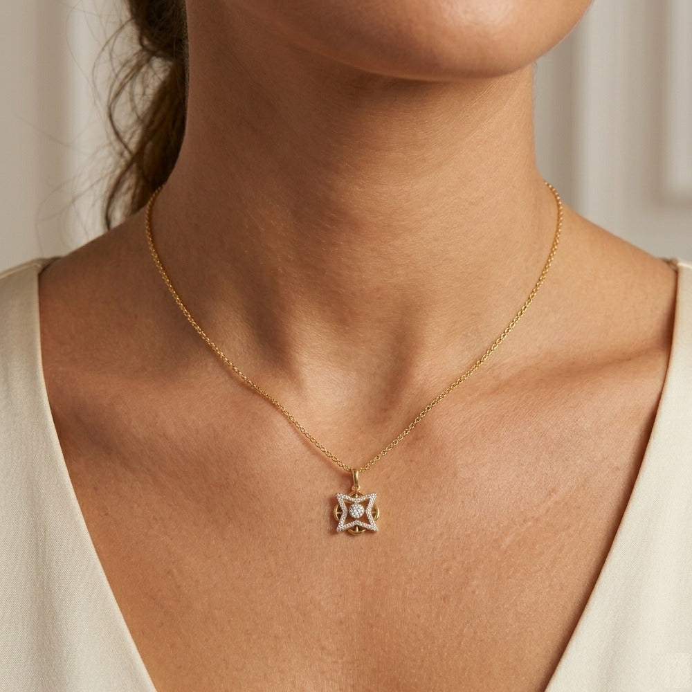Stylish Gold Diamond Pendant Set KRC40706