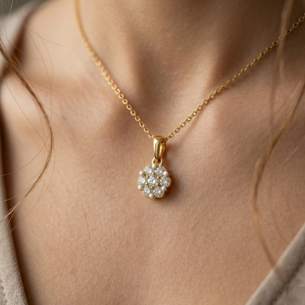 Gold & Diamond Floral Pendant Set KRC40705