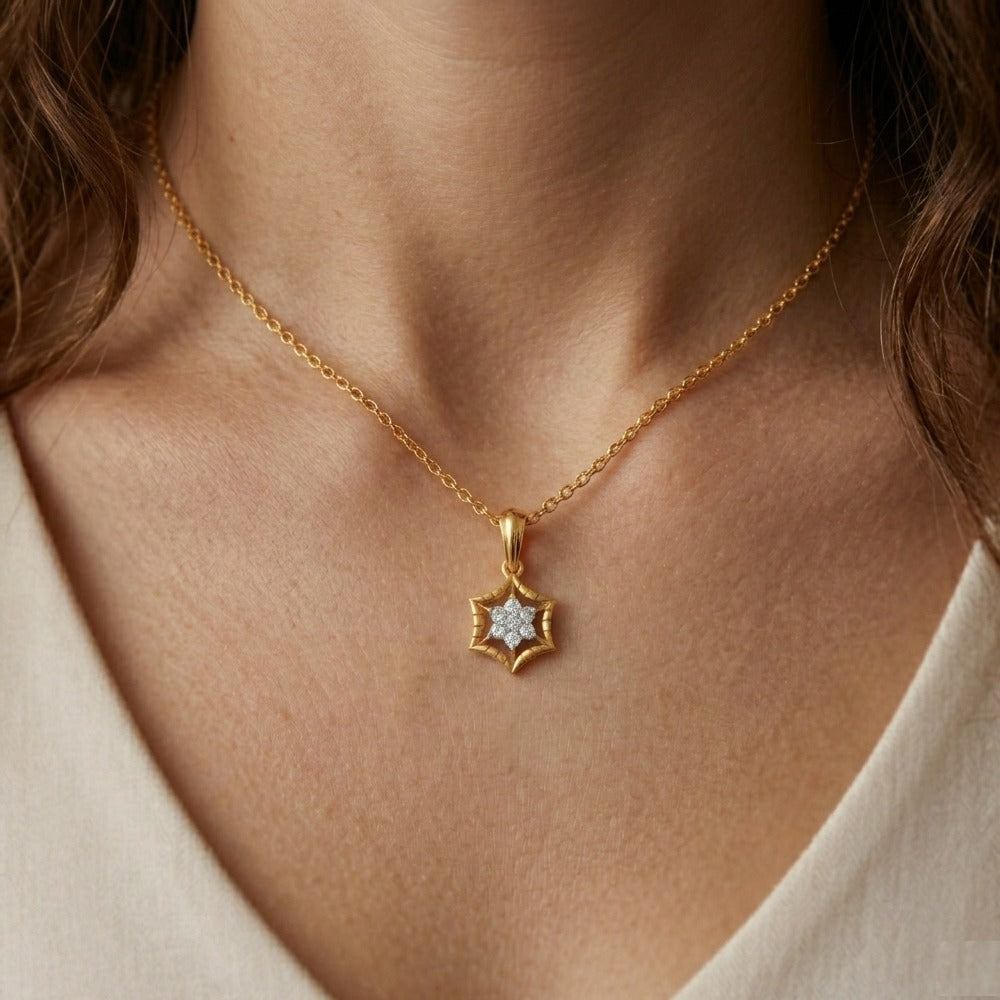 Gold & Diamond Floral Pendant Set KRC40704