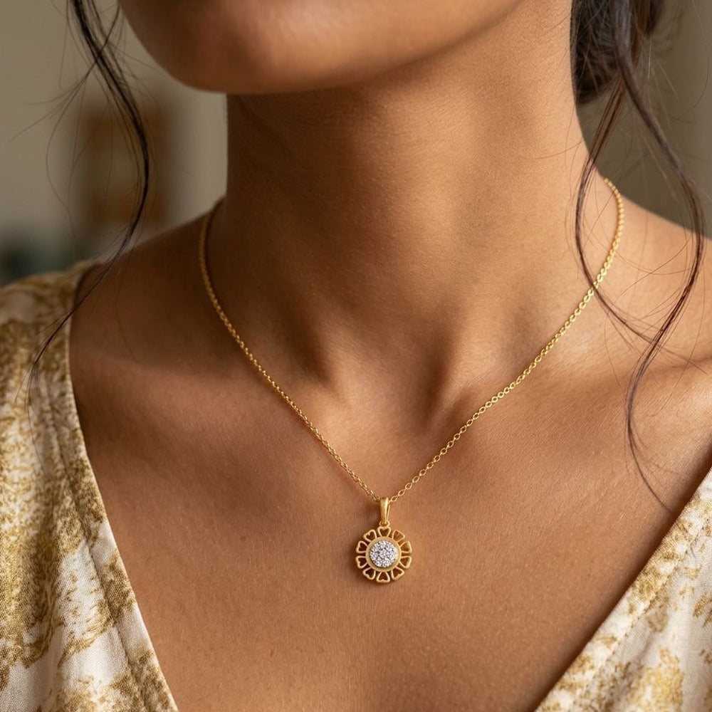Gold & Diamond Floral Pendant Set KRC40703