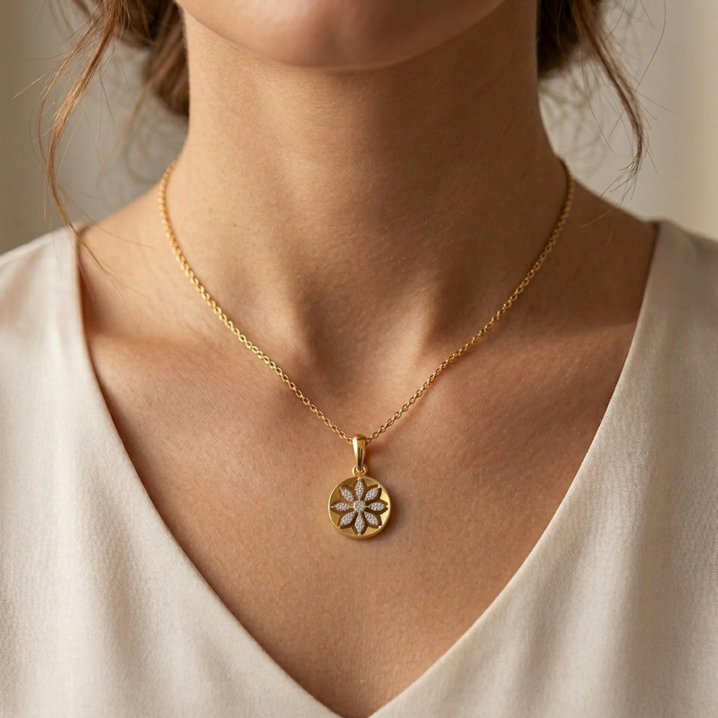 Gold & Diamond Floral Pendant Set KRC40699