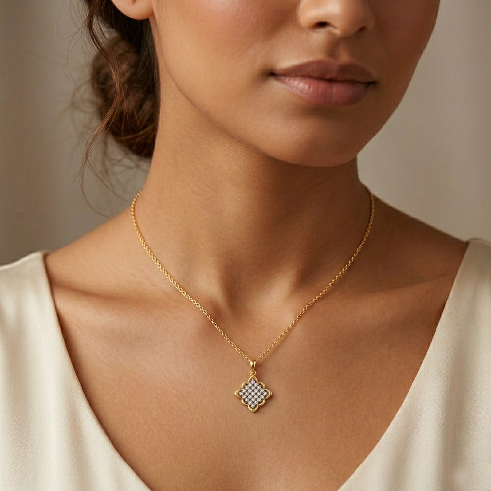 Gold & Diamond Floral Pendant Set KRC40698