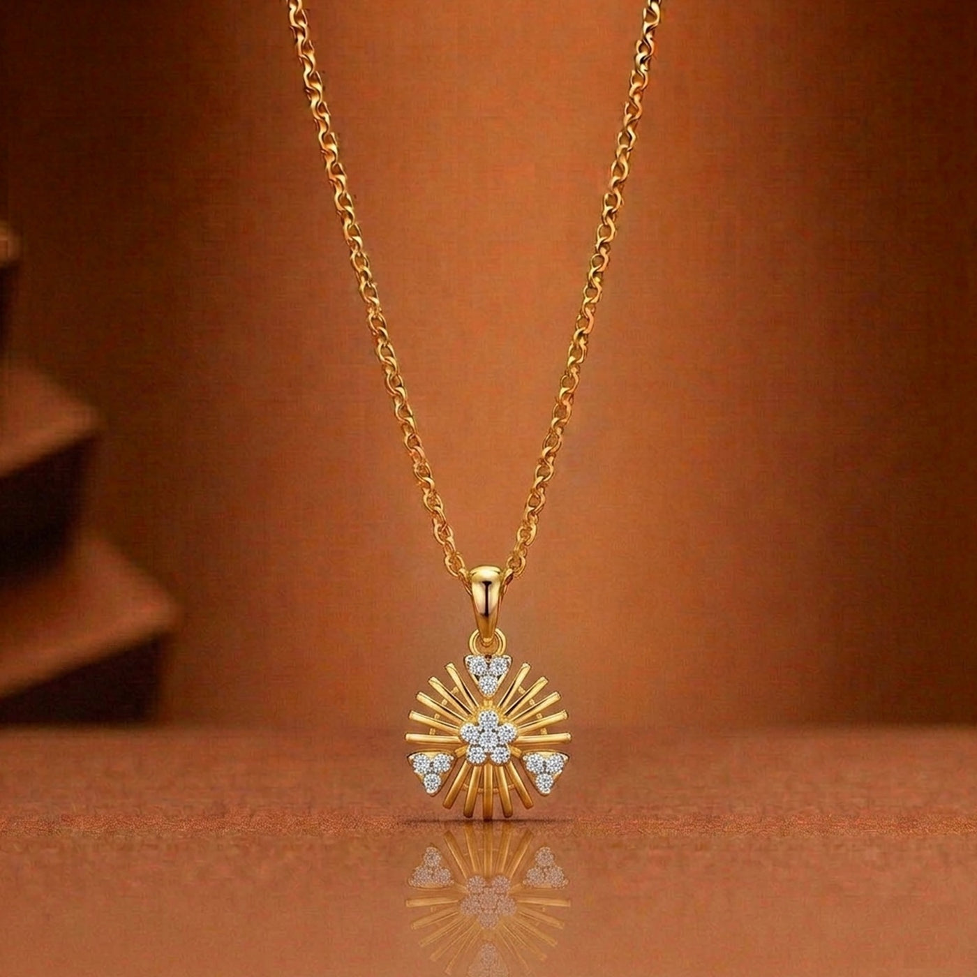 Gold & Diamond Floral Pendant Set KRC40691