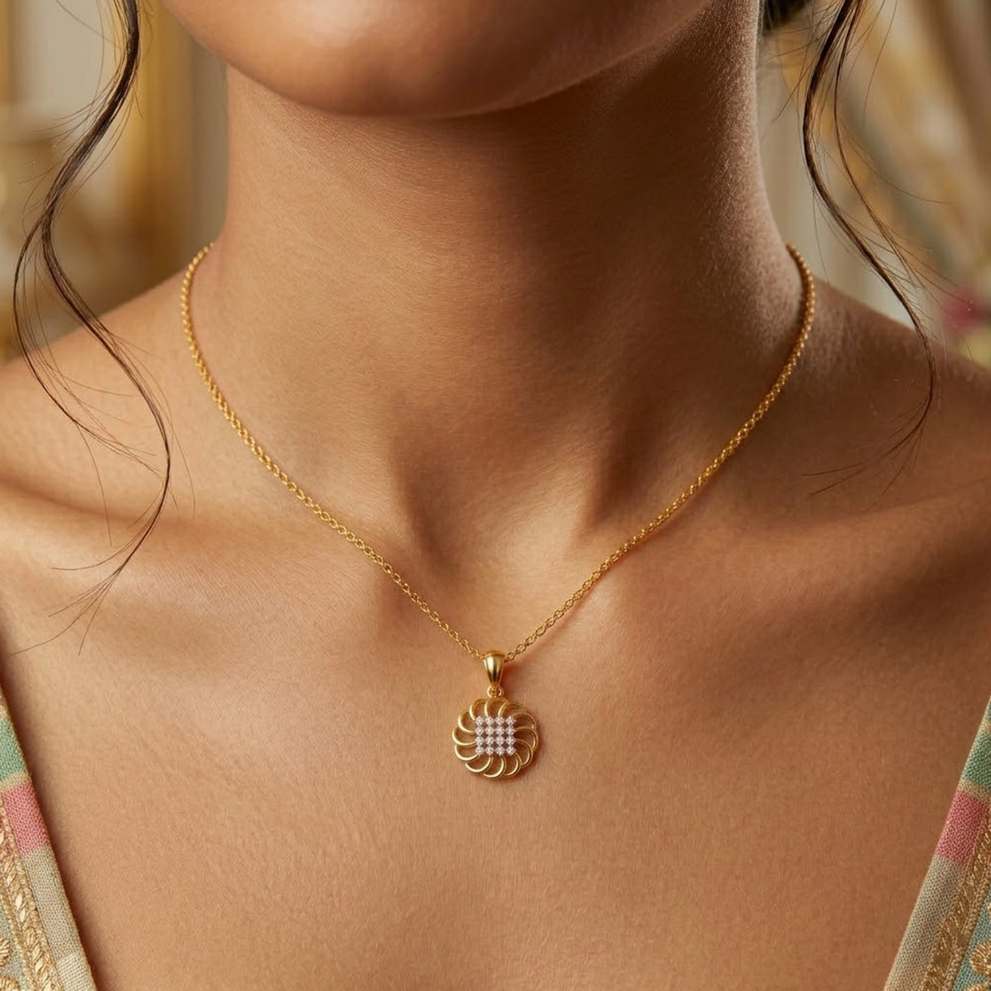 Gold & Diamond Floral Pendant Set KRC40690