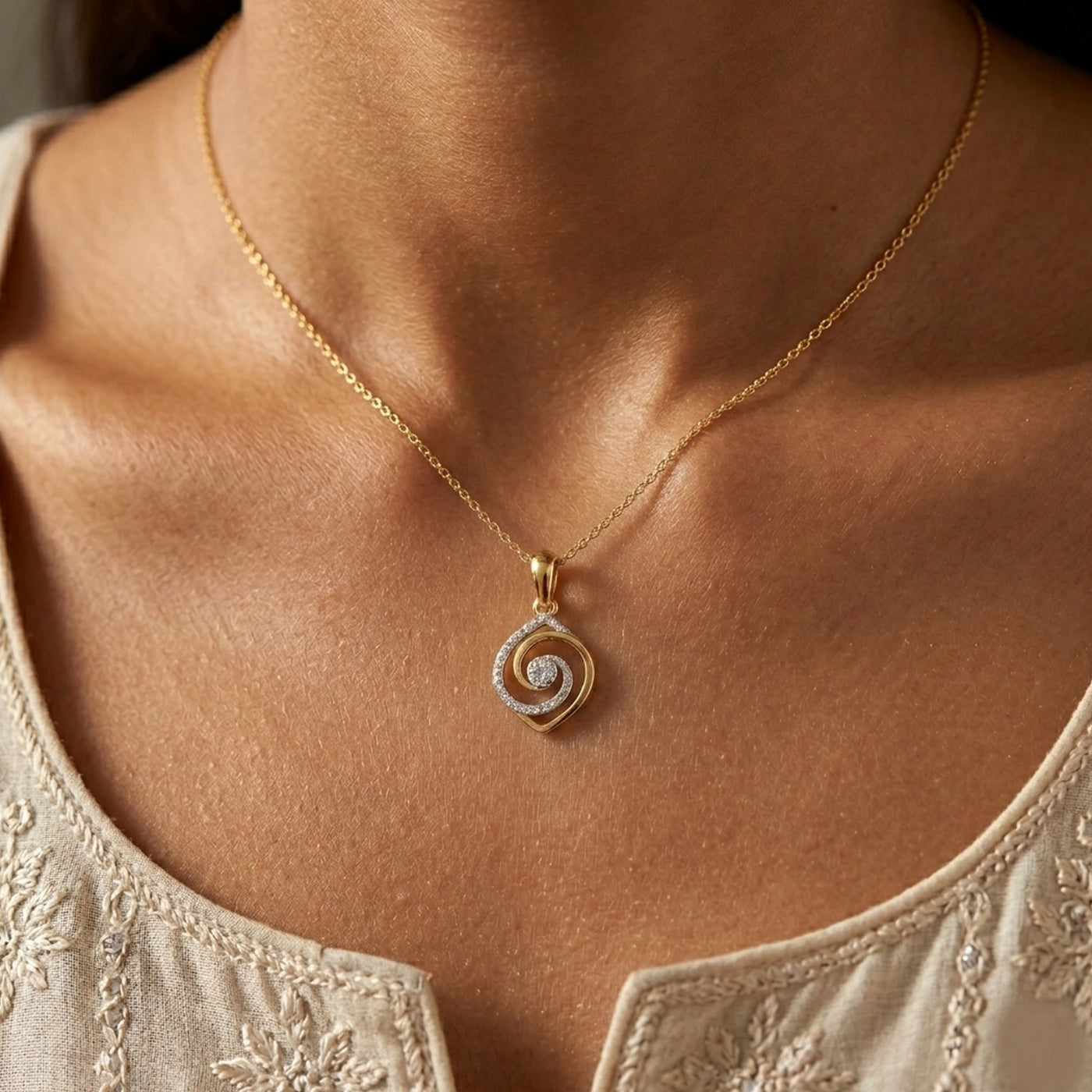 Elegant Gold & Diamond Pendant Set KRC40689