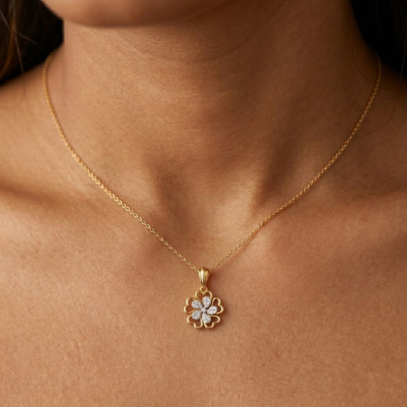 Gold & Diamond Floral Pendant Set KRC40680