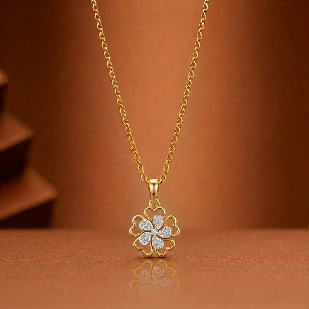 Gold & Diamond Floral Pendant Set KRC40680