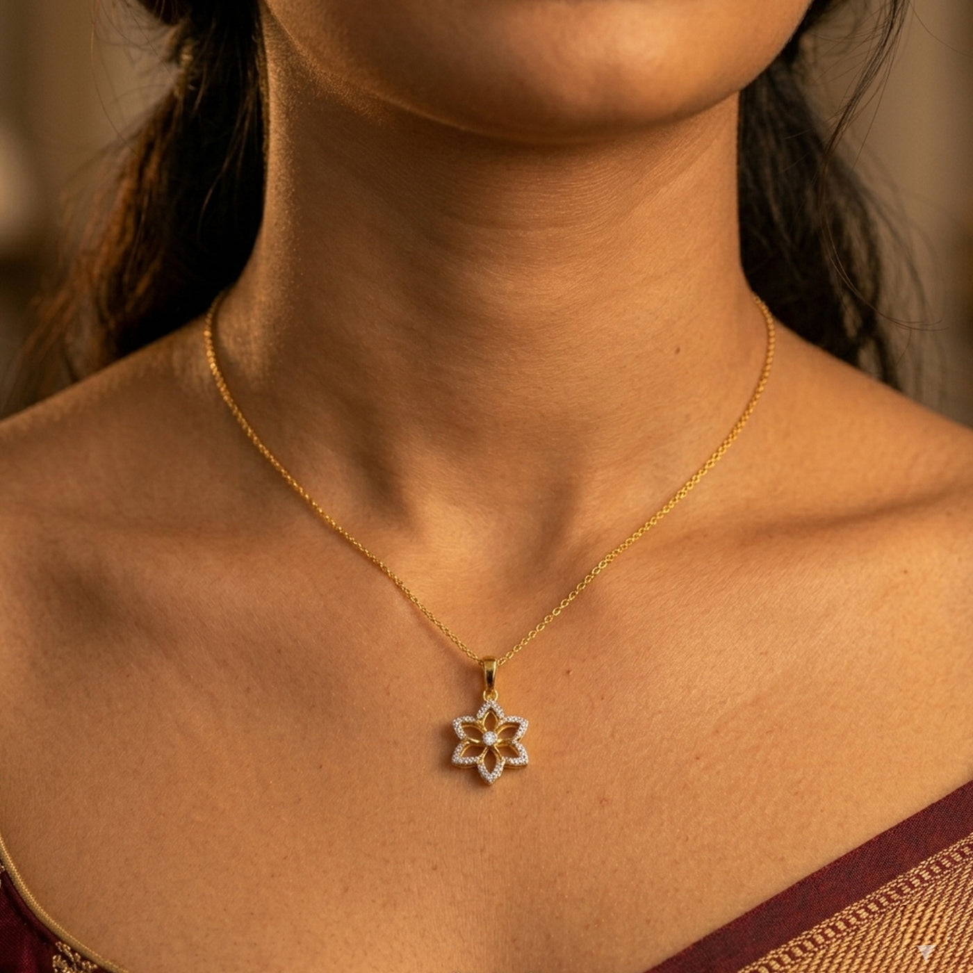 Rose gold and diamond pendant on women neck