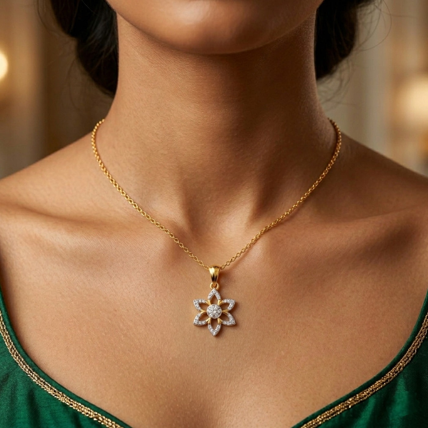Gold & Diamond Floral Pendant Set KRC40676