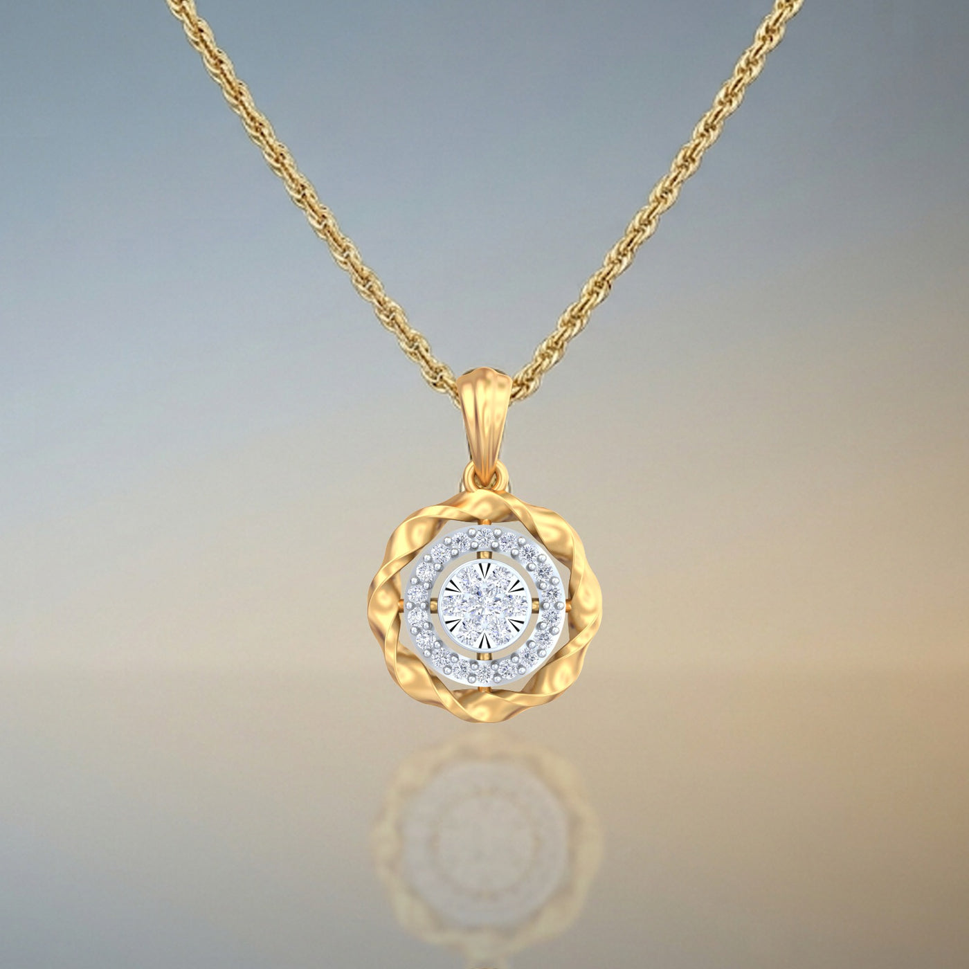 Gold pendant with diamond on a blurred gradient background