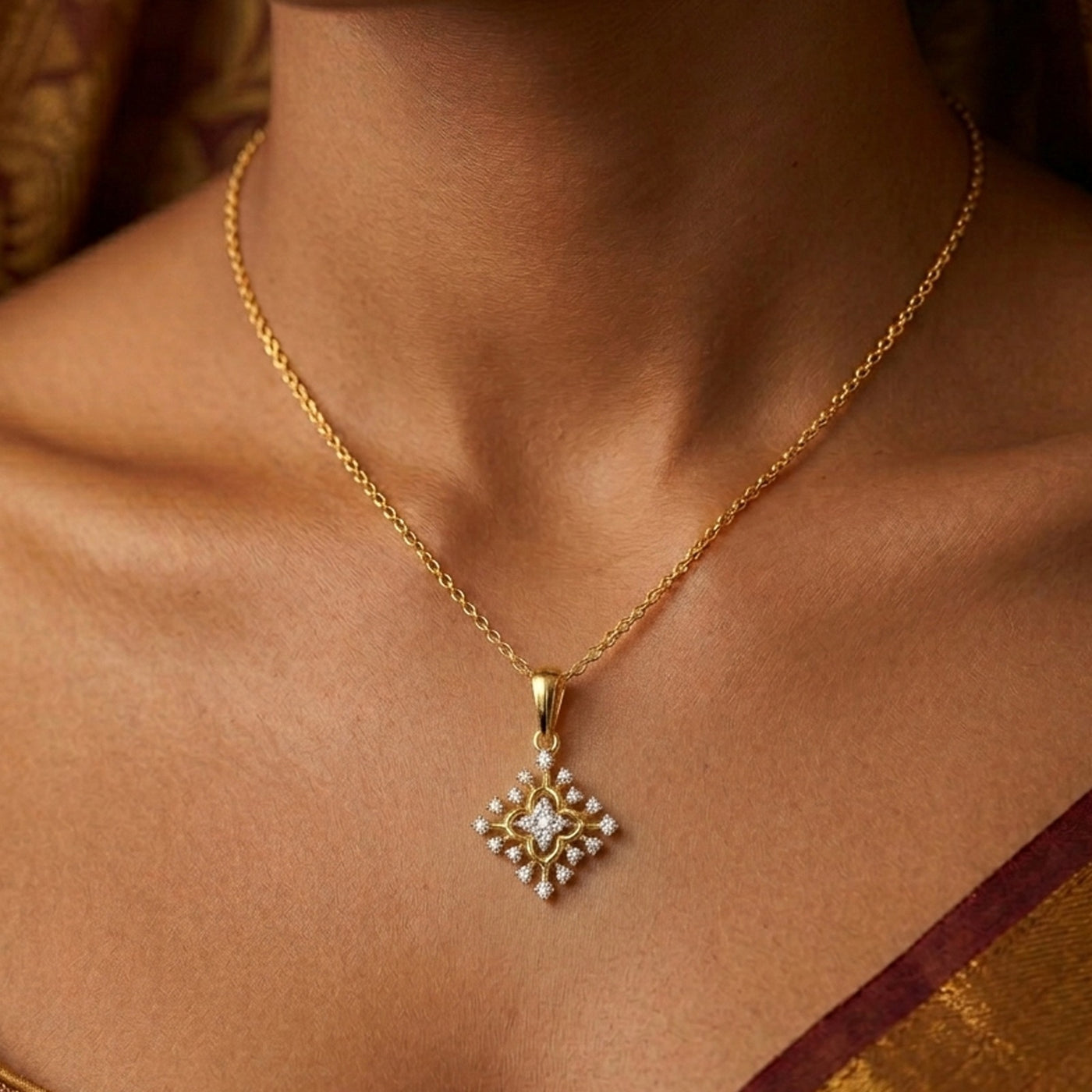 Gold & Diamond Floral Pendant Set KRC40635